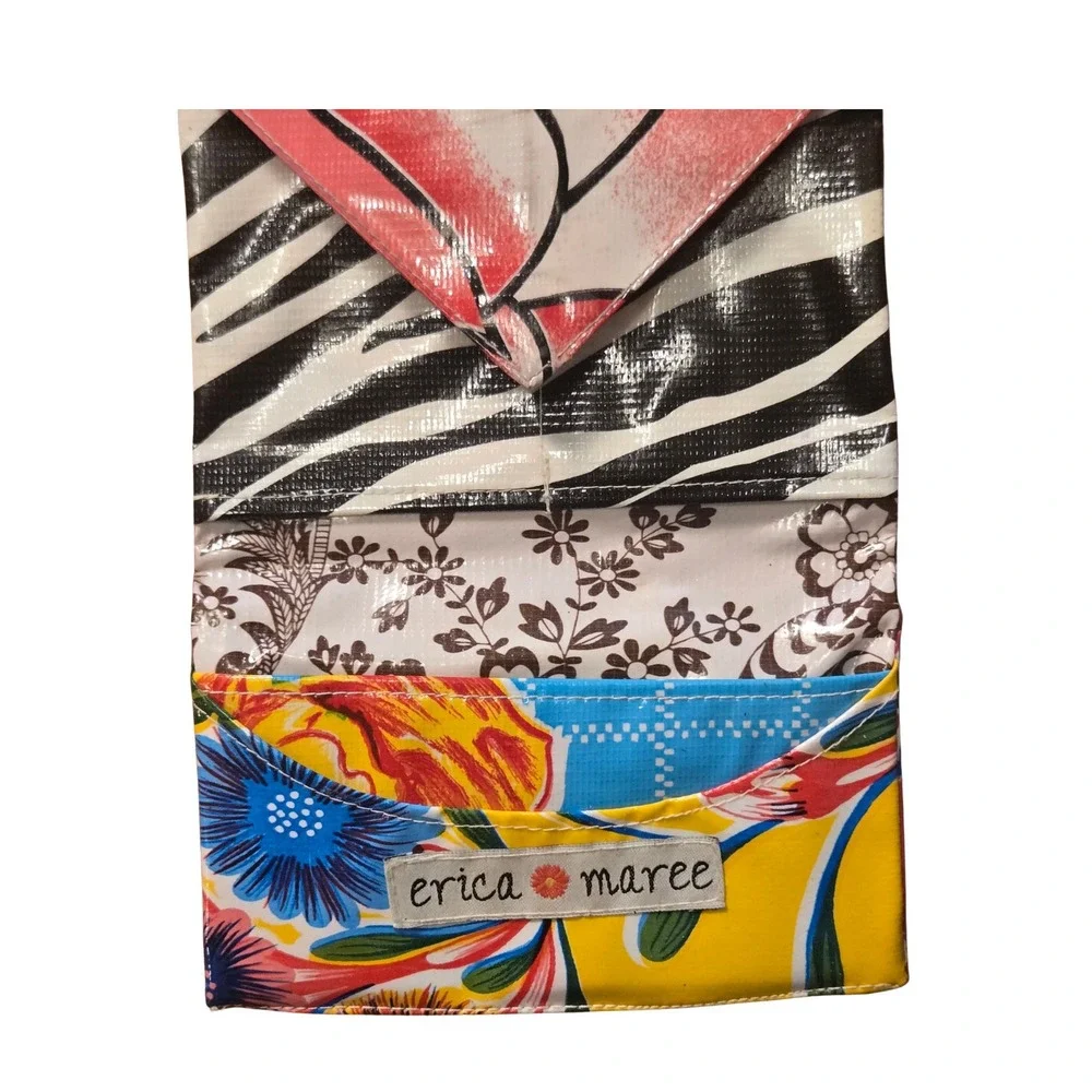 Erica Maree Handmade Oilcloth‎ Envelope Wallet Pink Floral Zebra with Coin Pouch